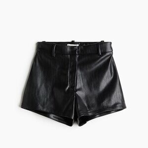 H&M Black High-Waisted Faux Leather Shorts